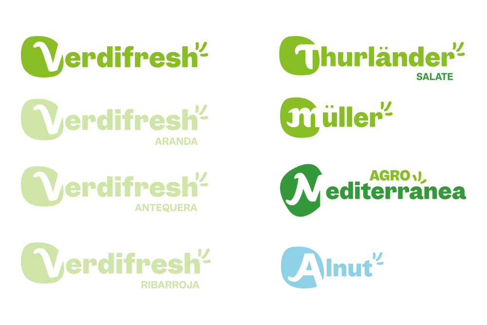 Disseny Identitat corporativa. Marca aplicacions papereria, retolació comercial, elements publicitaris. Verdifresh-marca-grup Foodiverse_Gisela Almerich comunicacio grafica