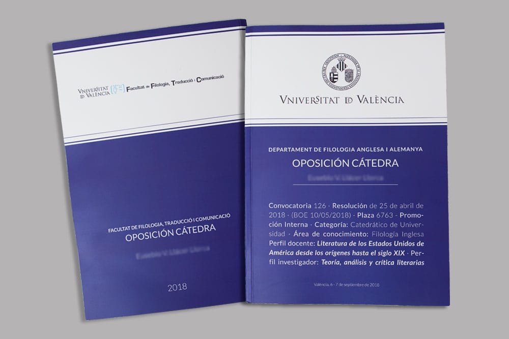 Disseny i maquetació de projecte d'oposició a càtedra per a la UV