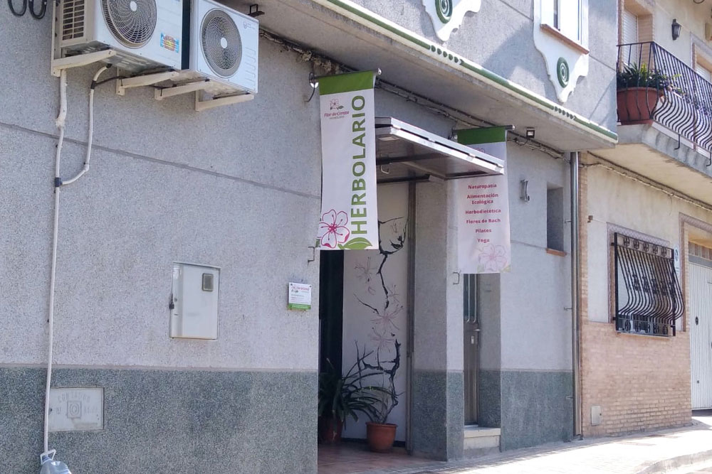 Marca Flor de Cerezo Herbolari a Montserrat València. Disseny de marca, identitat corporativa, papereria bàsica i retolació comercial.