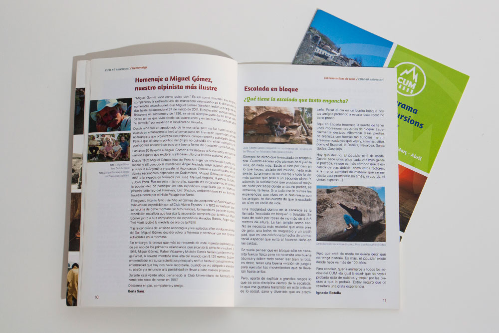 Revista 40 aniversari Club Universitari de Muntanya de València. Pàgines interiors. Disseny i maquetació.