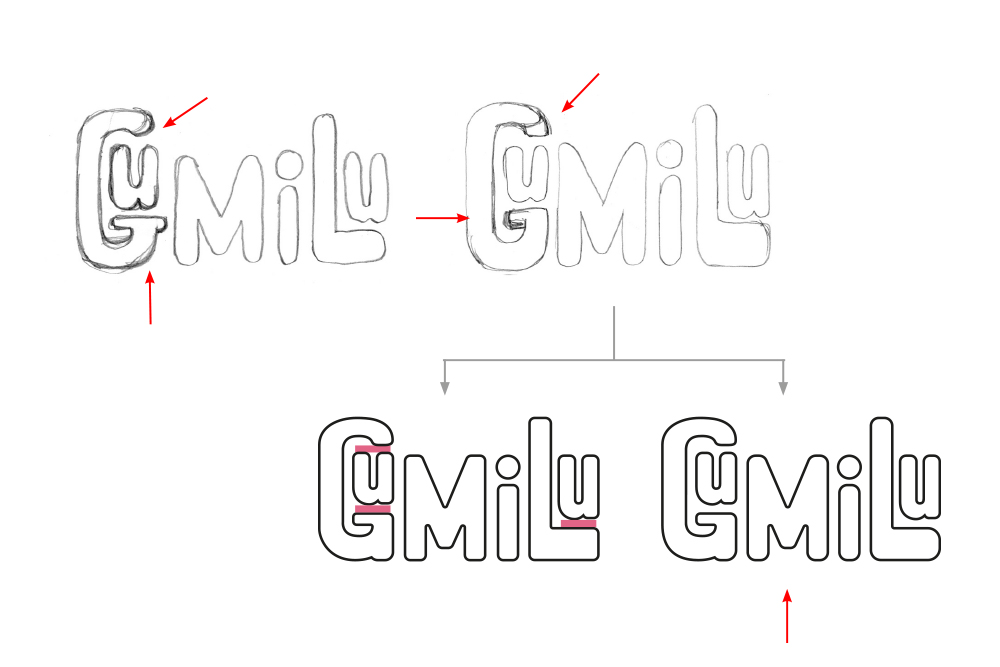 Procés de creació del logotip, esbossos i modificació de la tipografía base.
