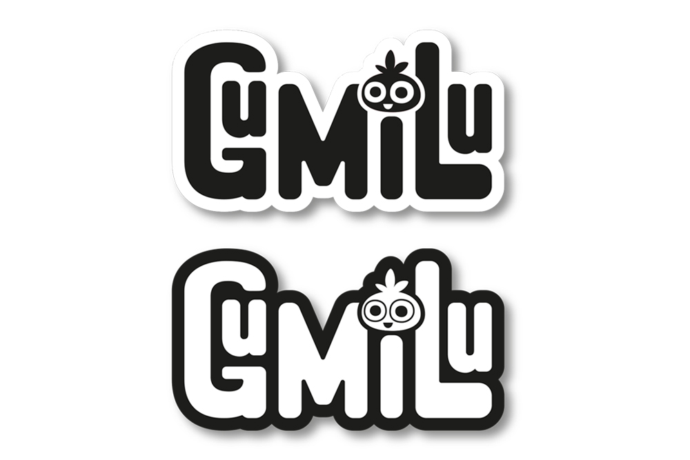 Marca final Gumilu en versions BN i negatiu.