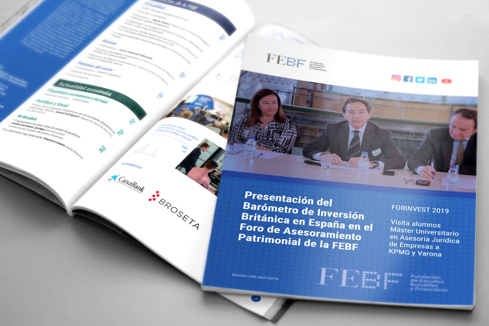 Disseny-maquetacio-editorial-butlleti-mensual-Fundacio-Estudis-Bursatils-i-financers-de-Valencia-FEBF-gisela-almerich