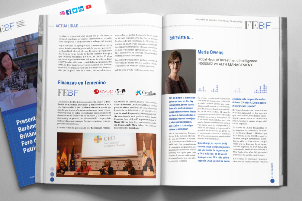 Disseny-maquetacio-editorial-butlleti-mensual-Fundacio-Estudis-Bursatils-i-financers-de-Valencia-FEBF-gisela-almerich